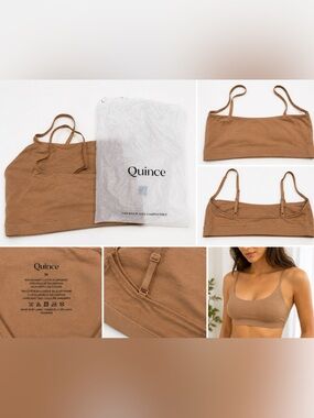 NWT Quince Organic Cotton Bralette Tan Nude Adjustable Straps Size Medium (2)